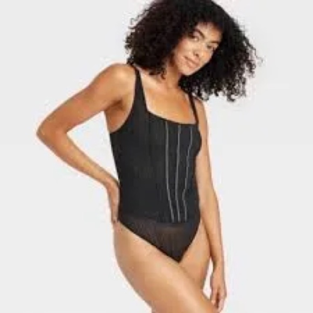 Auden Black Sheer Bodysuit with rhinestones.Size S